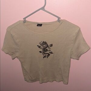 Beige Dragon Embroidered Women's Top
